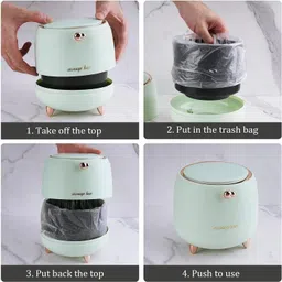 livra Mini Desktop Trash Can with Lid | Modern Push-Type Dustbin (Tea Green) Plastic Dustbin image 4