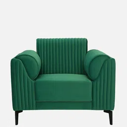 casacraft from pepperfry Zyra Waterproof Velvet 1 Seater Sofa In Emerald Green Colour image 4