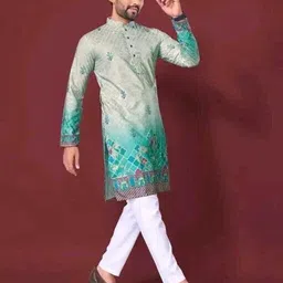 diamond cluster Men Printed Cotton Silk Straight Kurta image 2