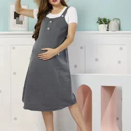 easymom Women A-line Grey Midi/Calf Length Dress-picture-21