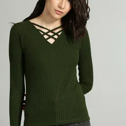 Roadster Women Olive Green Top-image-32