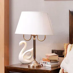THE LIGHT STORE Antique Gold-Toned & White Solid Contemporary Table Lamp with Shade-image-52