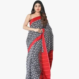 TROPWEAR Ethnic Motifs Pure Cotton Block Print Saree-picture-23