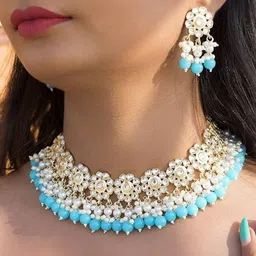 I Jewels Gold Plated Kundan Studded & Beaded Jewellery Set-picture-40