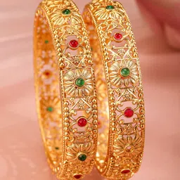 Rubans Set Of 2 22k Gold-Plated Stone-Studded Bangles image 2