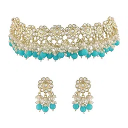 I Jewels Gold Plated Kundan Studded & Beaded Jewellery Set image 2