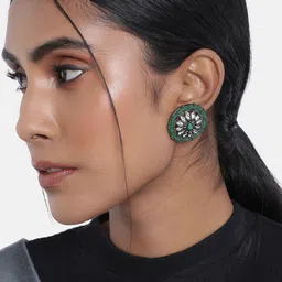 I Jewels Green & Silver-Toned Circular Studs Earrings-picture-21