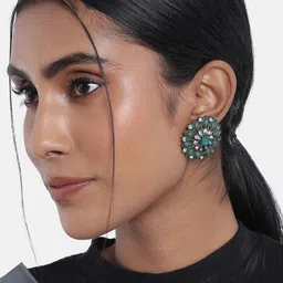 I Jewels Green & Silver-Toned Circular Studs Earrings-picture-40