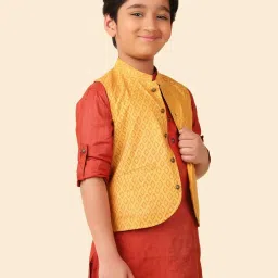Fabindia Kids Mustard Printed Nehru Jacket image 4