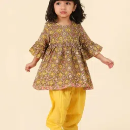 Fabindia Kids Green Cotton Printed Kurti & Salwar image 4