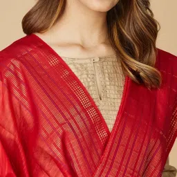 Fabindia Red Cotton Striped Dupatta image 4