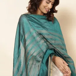Fabindia Teal Green Woven Pattern Dupatta image 4