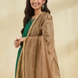 Fabindia Brown Cotton Silk Hand Block Printed Dupatta image 4