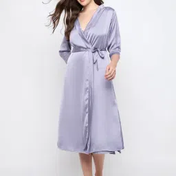 Clovia Purple Satin Solid Robe-image-47