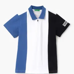 United Colors of Benetton Kids White & Navy Cotton Color Block Polo T-Shirt-picture-29