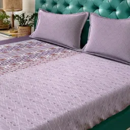 Klotthe Purple Cotton Printed 400 TC King Fitted Bedsheet with 2 Pillow Covers image 3