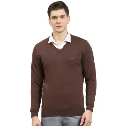 Monte Carlo Brown Pure Wool Regular Fit Solid Pullover image 5