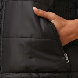 Globus Women Black Mock Neck Front Zip Reversible Winter Wear Puffer Jacket With Detachable Hoodie image 5