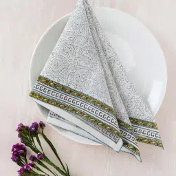 fabindia home Fabindia Ochre & Grey Cotton Napkin Set of 4-picture-41