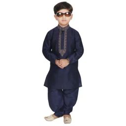 SG Yuvraj Kids Navy Embroidered Kurta with Pyjama-picture-37