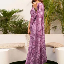 Satrani Purple Printed Saree With Unstitched Blouse image 4