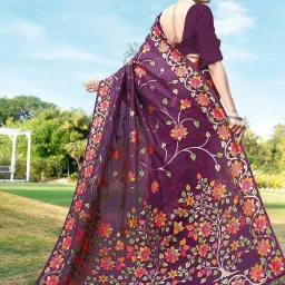 Satrani Wine Woven Saree With Unstitched Blouse image 4