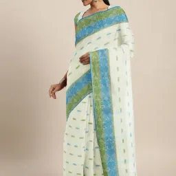 Kalakari India White Cotton Woven Saree With Unstitched Blouse-picture-26