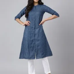 Aurelia Blue Cotton Polka Dots Straight Kurta-picture-46