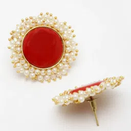 Panash Gold Toned & White Circular Stud Earrings image 4