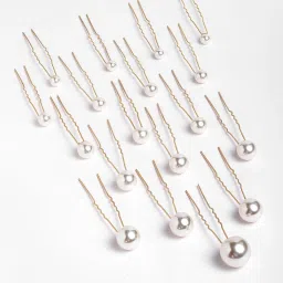 Panash Gold Toned & White Embellished Hair U-Pin image 4