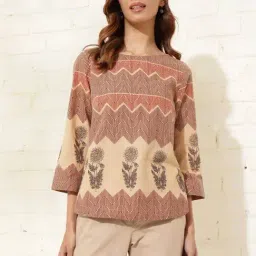 Fabindia Beige Cotton Printed Top-image-65