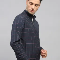 Monte Carlo Navy Blue Regular Fit Checks Jacket image 4