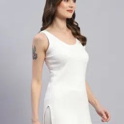 Monte Carlo White Cotton Blend Solid Sleeveless Thermal Vest image 4