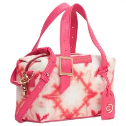 Caprese Pink Shibori Printed Small Leather Duffle Bag image 4