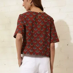 Fabindia Red Cotton Printed Top image 2