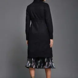 Miss Chase Black Shirt Collar Full Sleeve Longline Button Down Polyester Jacket image 5