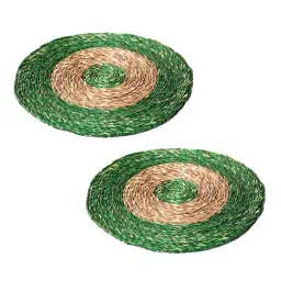 Unravel India Green & Beige Sabai grass Coaster - Set of 2 image 2