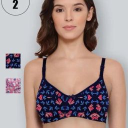 Lyra Navy & Pink Cotton Printed T-Shirt Bras - Pack Of 2-picture-0
