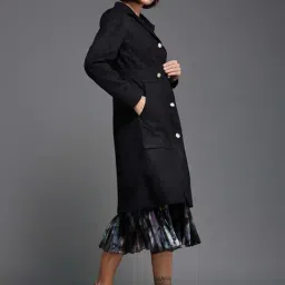 Miss Chase Black Shirt Collar Full Sleeve Longline Button Down Polyester Jacket image 4