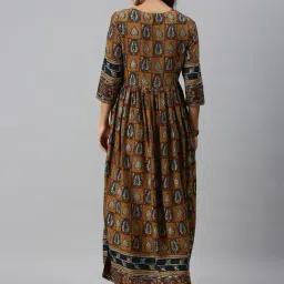 SHOWOFFFF Brown Cotton Botanical Ankle Length Anarkali Kurta image 2