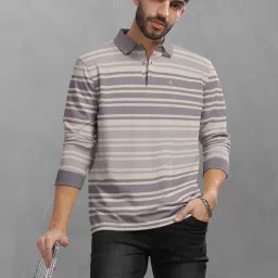 BULLMER Purple Cotton Blend Regular fit Stripes T-Shirts image 4