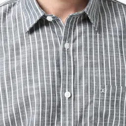 Peter England Grey Cotton Slim Fit Striped Shirt image 4