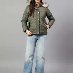 Cantabil Olive Wool Regular Fit Puffer Jacket image 4