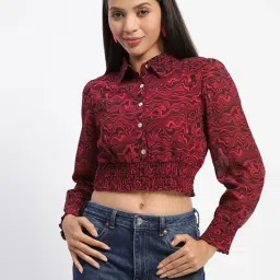 MADAME Pink Printed Crop Top-image-13