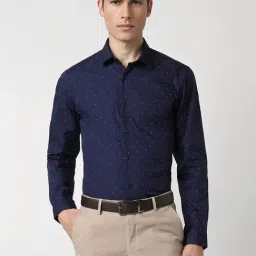 Peter England Navy Cotton Slim Fit Printed Shirt-picture-28