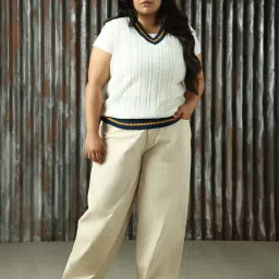 High Star Plus Size White Self Design Sweater image 4