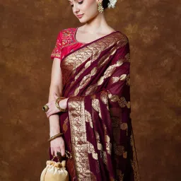 Saree Mall Maroon Woven Sarees With Unstitched Blouse image 4