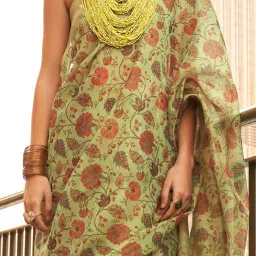 Saree Mall Green Printed Sarees With Unstitched Blouse image 4