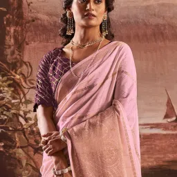 Saree Mall Pink Woven Sarees With Unstitched Blouse image 4