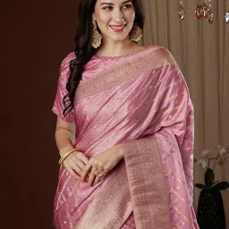 Saree Mall Pink Woven Sarees With Unstitched Blouse image 4